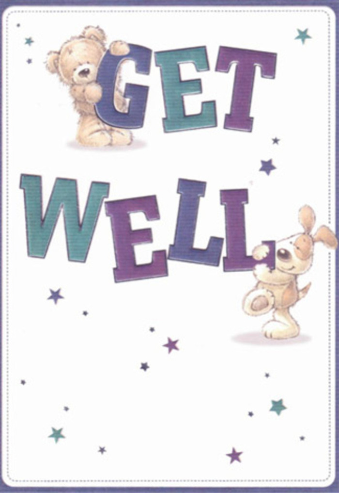 This delightfully illustrated get well card celebrates the restorative power of gentle encouragement, so familiar to those living near Haggerston's bustling heart. The scene centres on a sweet, cuddly teddy, blissfully balanced atop the word "GET," paired with a playful puppy, its velvet-textured ears flopping softly as it leans beside "WELL," both words boldly shaded in deep purples, crisp teals, and bright aquas. Dancing starbursts in every tone from midnight blue to soft lavender are scattered like wishes in the air, reminiscent of fairy lights strung along the bridges of the local canal. The white background lends a sense of purity and peace, similar to the feeling of walking into a flower shop filled with the scent of fresh arrangements. The intricate detail in their fur invites you to imagine reaching out and feeling the comfort-a tactile reassurance as vivid as the silkiness of fresh petals. Even the typography exudes friendly determination, as if each letter leapt up to join the cheery companions in a group embrace. Imagine sending this card, perhaps with a bouquet from Florist Haggerston, to brighten the room of someone on Lee Street-its mood is regal yet light, grounded in a spirit of sincere care and hopefulness that defines this part of East London. Every element is thoughtfully arranged to lift the spirits, as if the artist and florist alike were delivering a small celebration of healing and kindness.